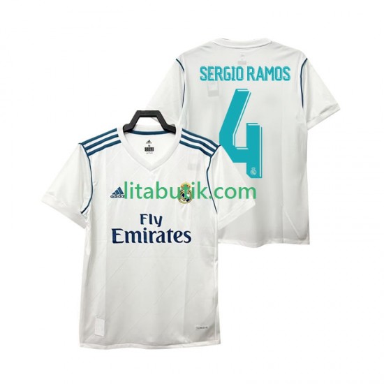 Real Madrid SERGIO RAMOS 4 2017 2018 Retro Män Hemma Fotbollströja Kortärmad