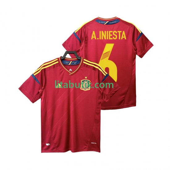 Spanien Andres Iniesta 6 2012 Retro Män Hemma Fotbollströja Kortärmad