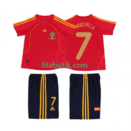 Spanien DAVID VILLA 7 Retro Barn Hemma Fotbollströja 2008 Kortärmad