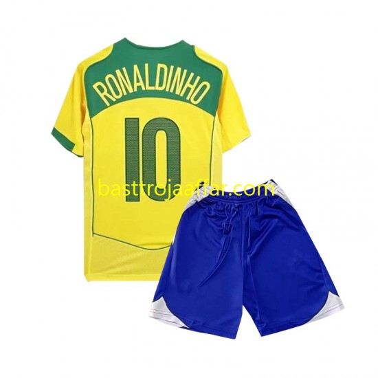 Brasilien Ronaldiho 10 Retro Barn Hemma Fotbollströja 2004 Kortärmad