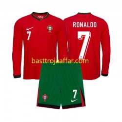 Portugal Ronaldo 7 Barn Hemma Fotbollströja Euro 2024 Långärmad