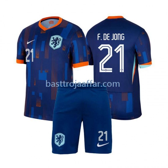 Nederländerna Frenkie de Jong 21 Barn Borta Fotbollströja Euro 2024 Kortärmad