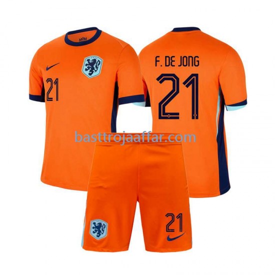 Nederländerna Frenkie de Jong 21 Barn Hemma Fotbollströja Euro 2024 Kortärmad