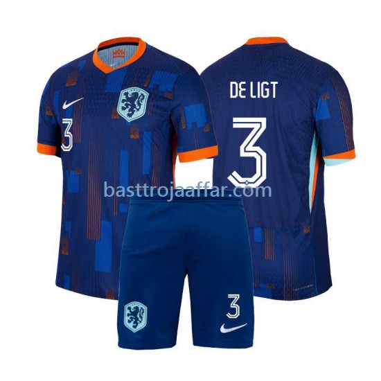 Nederländerna Matthijs de Ligt 3 Barn Borta Fotbollströja Euro 2024 Kortärmad