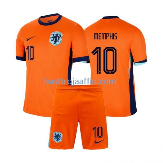 Nederländerna Memphis Depay 10 Barn Hemma Fotbollströja Euro 2024 Kortärmad