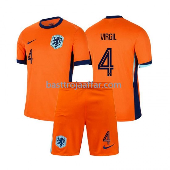 Nederländerna Virgil van Dijk 4 Barn Hemma Fotbollströja Euro 2024 Kortärmad