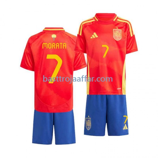 Spanien Alvaro Morata 7 Barn Hemma Fotbollströja Euro 2024 Kortärmad