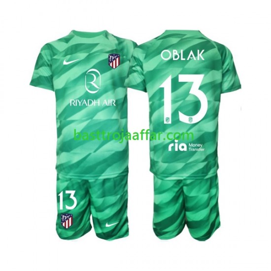 Atlético Madrid Jan Oblak 13 Green color Målvakt Barn Borta Fotbollströja 2023-2024 Kortärmad
