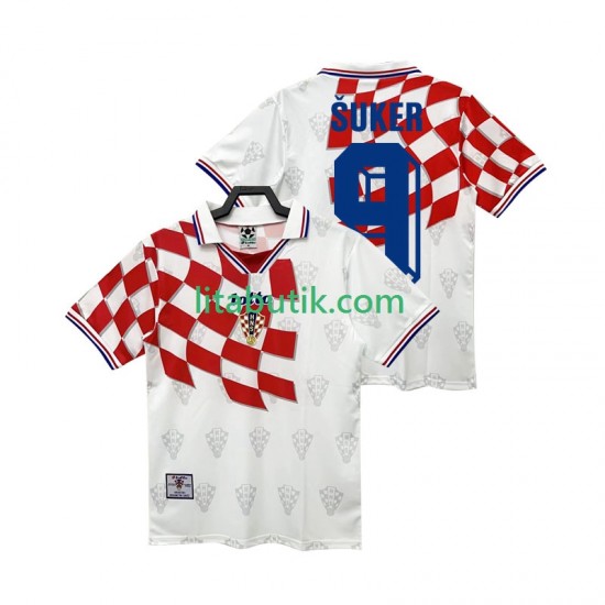 Kroatien BSUKER 9 Retro Män Hemma Fotbollströja 1998 Kortärmad