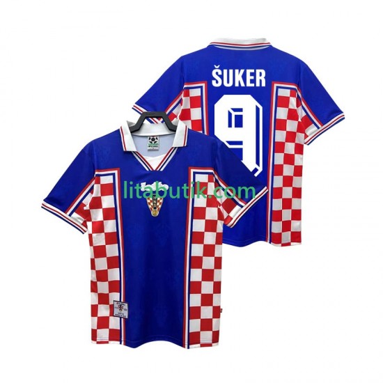 Kroatien SUKER 9 Retro Män Borta Fotbollströja 1998 Kortärmad