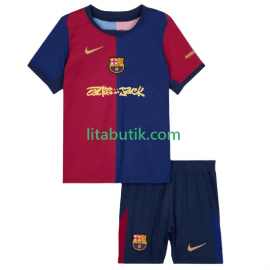 FC Barcelona TRAVIS SCOTT Barn Hemma Fotbollströja 2024-2025 Kortärmad