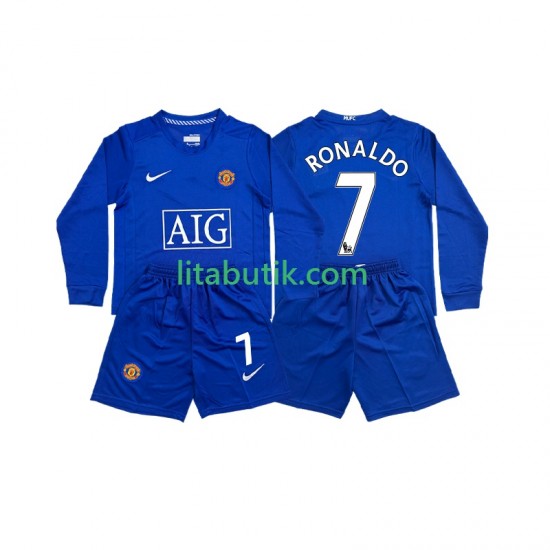 Manchester United Cristiano Ronaldo 7 Retro Barn Borta Fotbollströja 2008 Långärmad
