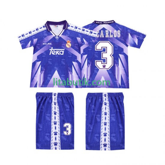 Real Madrid R CARLOS 3 1996-1997 Retro Barn Borta Fotbollströja Kortärmad