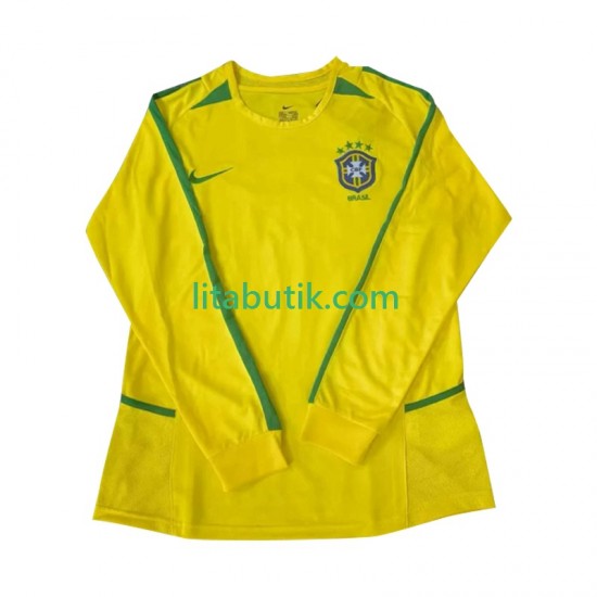 Brasilien Retro Män Hemma Fotbollströja 2002 Långärmad