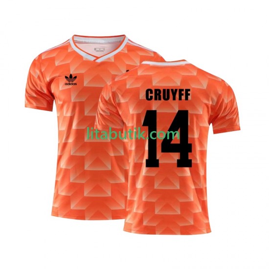 Nederländerna Cruyff 14 1988 Retro Män Hemma Fotbollströja Kortärmad