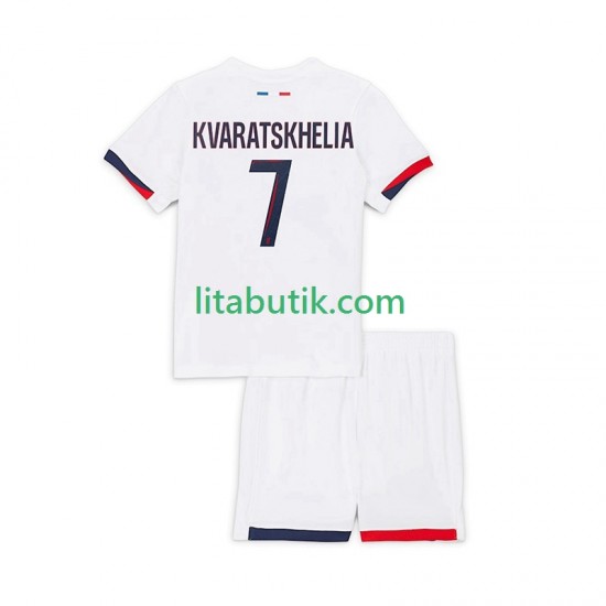 Paris Saint-Germain Khvicha Kvaratskhelia 7 Barn Borta Fotbollströja 2024-2025 Kortärmad