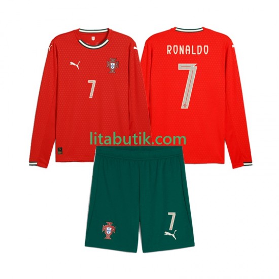 Portugal Crstiano Roanldo 7 Barn Hemma Fotbollströja 2025 Långärmad