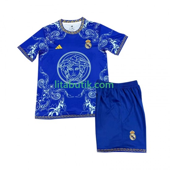 Real Madrid Versace Blue Edition Barn Hemma Fotbollströja 2024-2025 Kortärmad