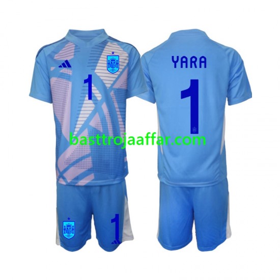 Spanien David Raya 1 Målvakt Barn Hemma Fotbollströja Euro 2024 Kortärmad