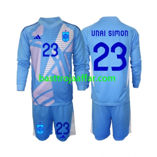 Spanien Unai Simon 23 Målvakt Barn Hemma Fotbollströja Euro 2024 Långärmad