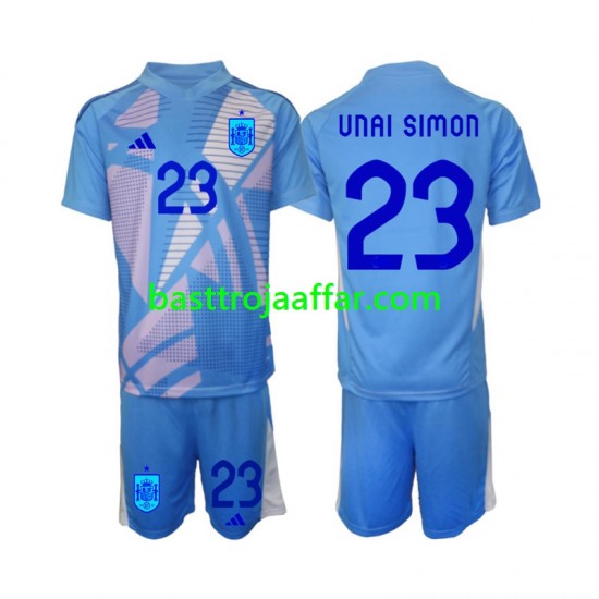 Spanien Unai Simon 23 Målvakt Barn Hemma Fotbollströja Euro 2024 Kortärmad