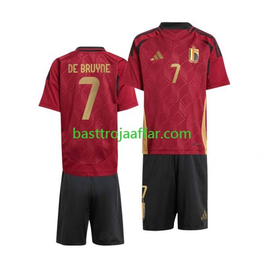 Belgien De Bruyne 7 Barn Hemma Fotbollströja Euro 2024 Kortärmad