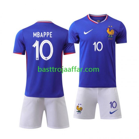 Frankrike Mbappé 10 Barn Hemma Fotbollströja Euro 2024 Kortärmad