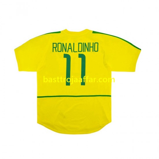 Brasilien RONALDINHO 11 Retro Män Hemma Fotbollströja 2002 Kortärmad