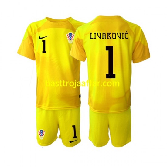 Kroatien Dominik Livakovic 1 Målvakt Barn Hemma Fotbollströja VM 2022 Kortärmad
