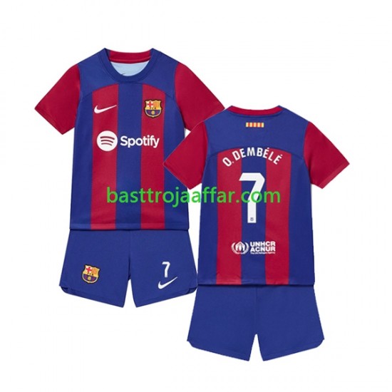 FC Barcelona Ousmane Dembele 7 Barn Hemma Fotbollströja 2023-2024 Kortärmad