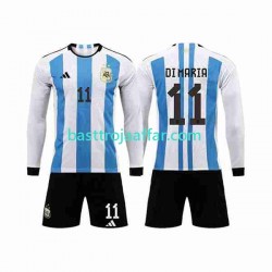 Argentina 3 Stars Di Maria 11 Barn Hemma Fotbollströja VM 2022 Långärmad