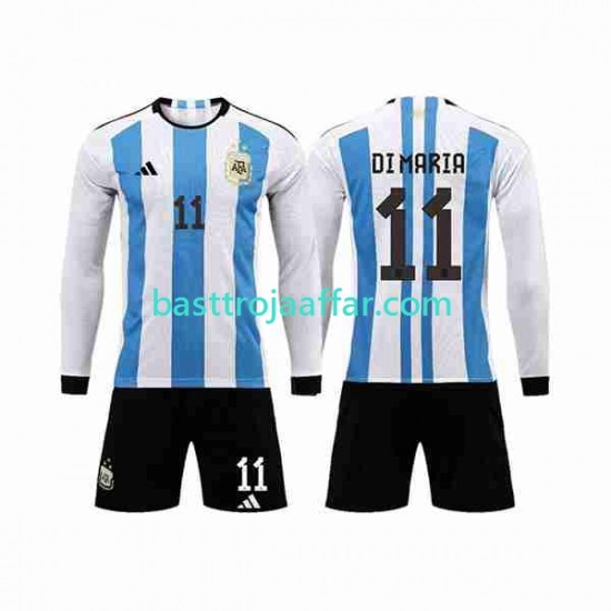 Argentina 3 Stars Di Maria 11 Barn Hemma Fotbollströja VM 2022 Långärmad