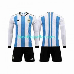 Argentina 3 Stars Barn Hemma Fotbollströja VM 2022 Långärmad