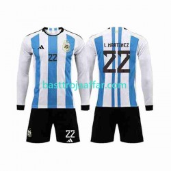 Argentina 3 Stars Lautaro Martinez 22 Barn Hemma Fotbollströja VM 2022 Långärmad