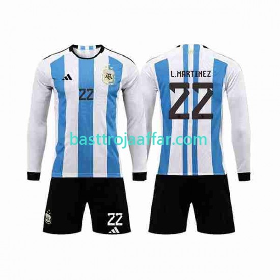 Argentina 3 Stars Lautaro Martinez 22 Barn Hemma Fotbollströja VM 2022 Långärmad