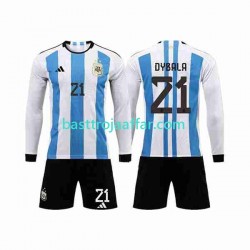 Argentina 3 Stars Paulo Dybala 21 Barn Hemma Fotbollströja VM 2022 Långärmad