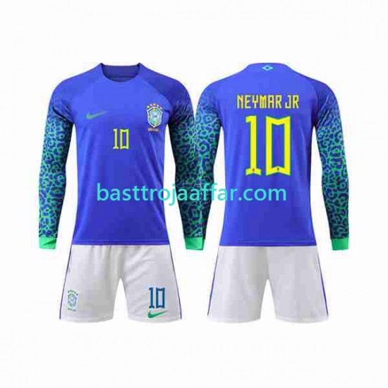 Brasilien Neymar Jr 10 Barn Borta Fotbollströja VM 2022 Långärmad