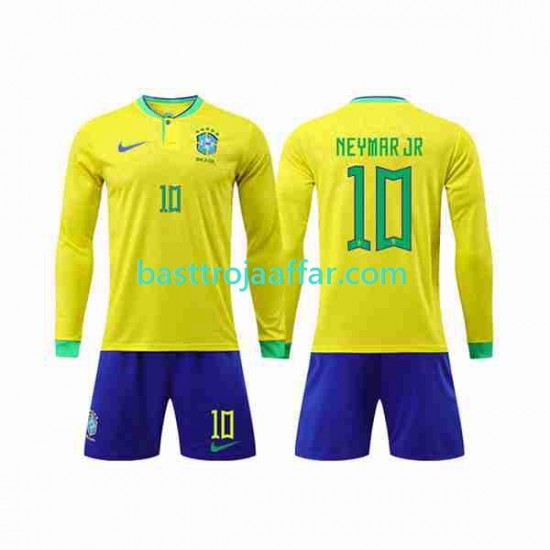 Brasilien Neymar Jr 10 Barn Hemma Fotbollströja VM 2022 Långärmad