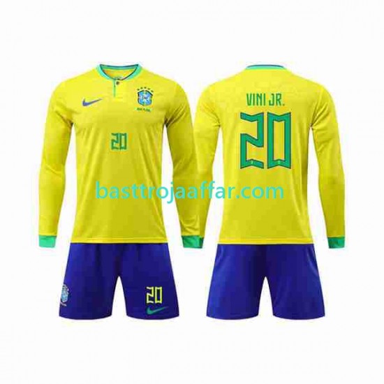 Brasilien Vinicius Junior 20 Barn Hemma Fotbollströja VM 2022 Långärmad