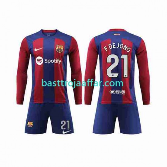 FC Barcelona Frenkie de Jong 21 Barn Hemma Fotbollströja 2023-2024 Långärmad