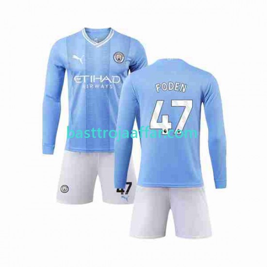 Manchester City Phil Foden 47 Barn Hemma Fotbollströja 2023-2024 Långärmad