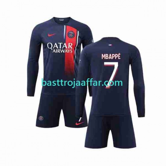 Paris Saint-Germain Mbappé Kylian 7 Barn Hemma Fotbollströja 2023-2024 Långärmad