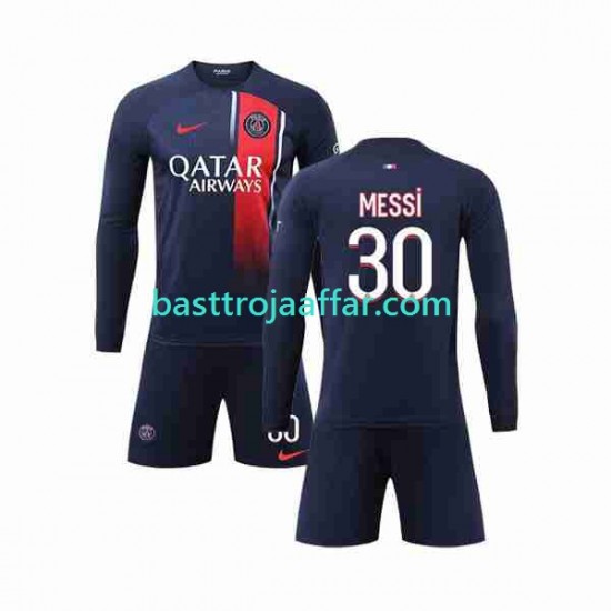 Paris Saint-Germain Lionel Messi 30 Barn Hemma Fotbollströja 2023-2024 Långärmad