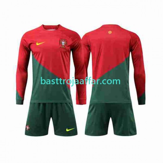 Portugal Barn Hemma Fotbollströja VM 2022 Långärmad