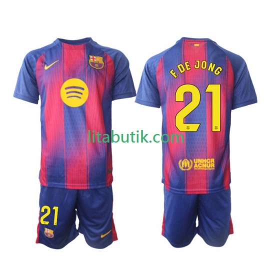FC Barcelona Frenkie de Jong 21 Barn Hemma Fotbollströja 2025-2026 Kortärmad