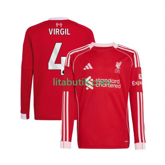 Liverpool Virgil van Dijk 4 Män Hemma Fotbollströja 2025-2026 Långärmad