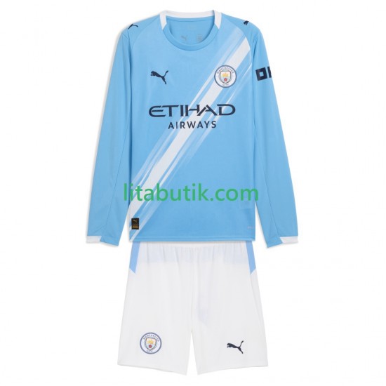 Manchester City Barn Hemma Fotbollströja 2025-2026 Långärmad