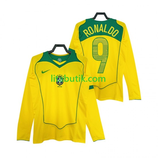 Brasilien RONALDO 9 Retro Män Hemma Fotbollströja 2004 Långärmad