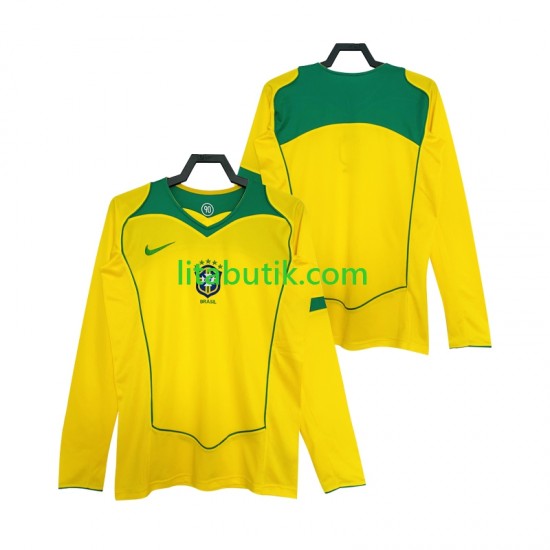 Brasilien Retro Män Hemma Fotbollströja 2004 Långärmad