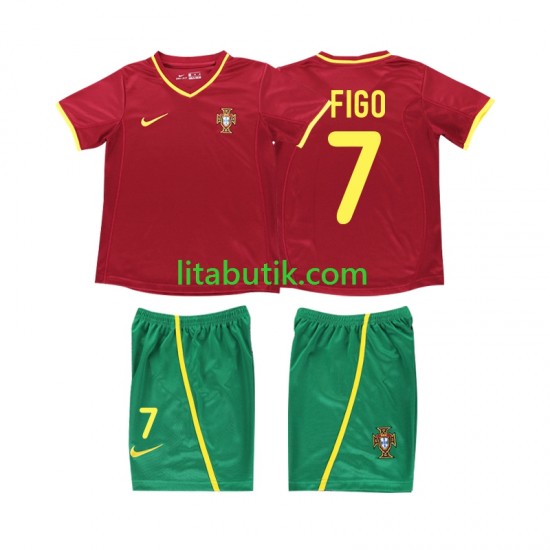 Portugal FIGO 7 Retro Barn Hemma Fotbollströja 2002 Kortärmad